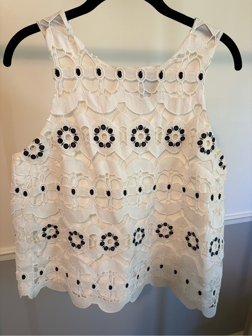 Eyelet Crochet Top with Black Accents